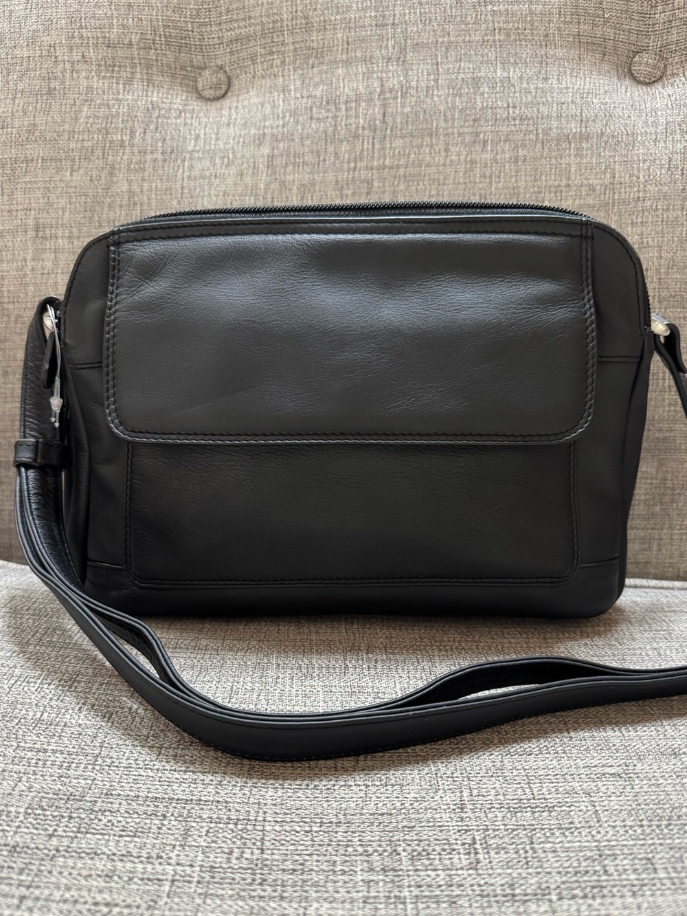 Derek Alexander Genuine Leather Multi Pocket Organizer Crossbody Shoulder Bag